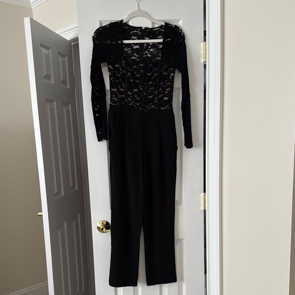 Express Black Lace Long Sleeve Jumpsuit